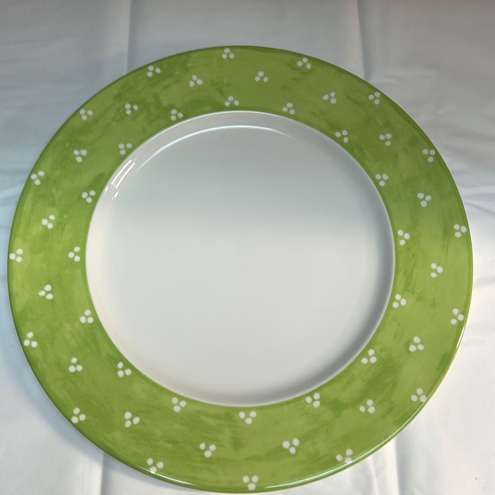 SUSAN SARGENT NORITAKE Green White Polka Dot Charger Oven Dishwasher Microwave